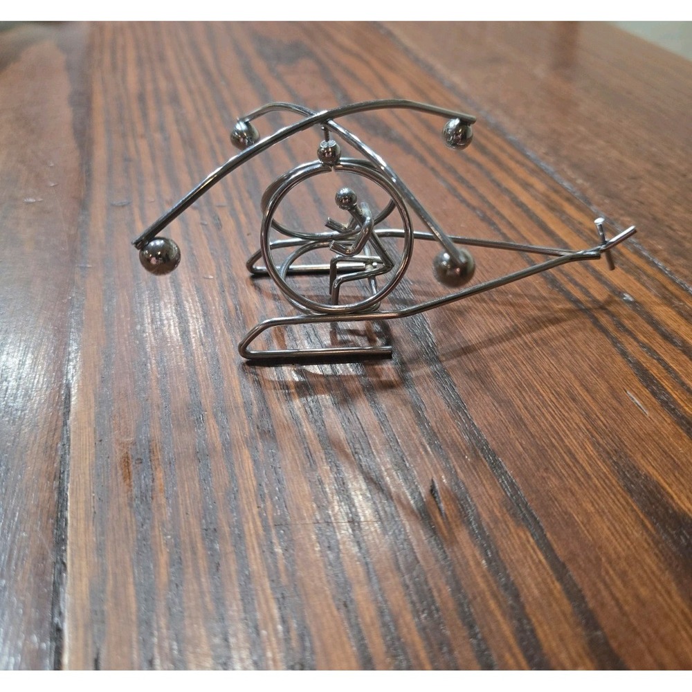 Vintage Stainless Steel Kinetic Balancing Helicopter Pilot Desk Toy Sculpture